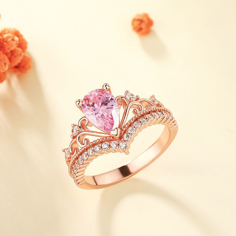 Affordable Luxury Fashion Water Drop Pink Diamond Side White Diamond V Ring