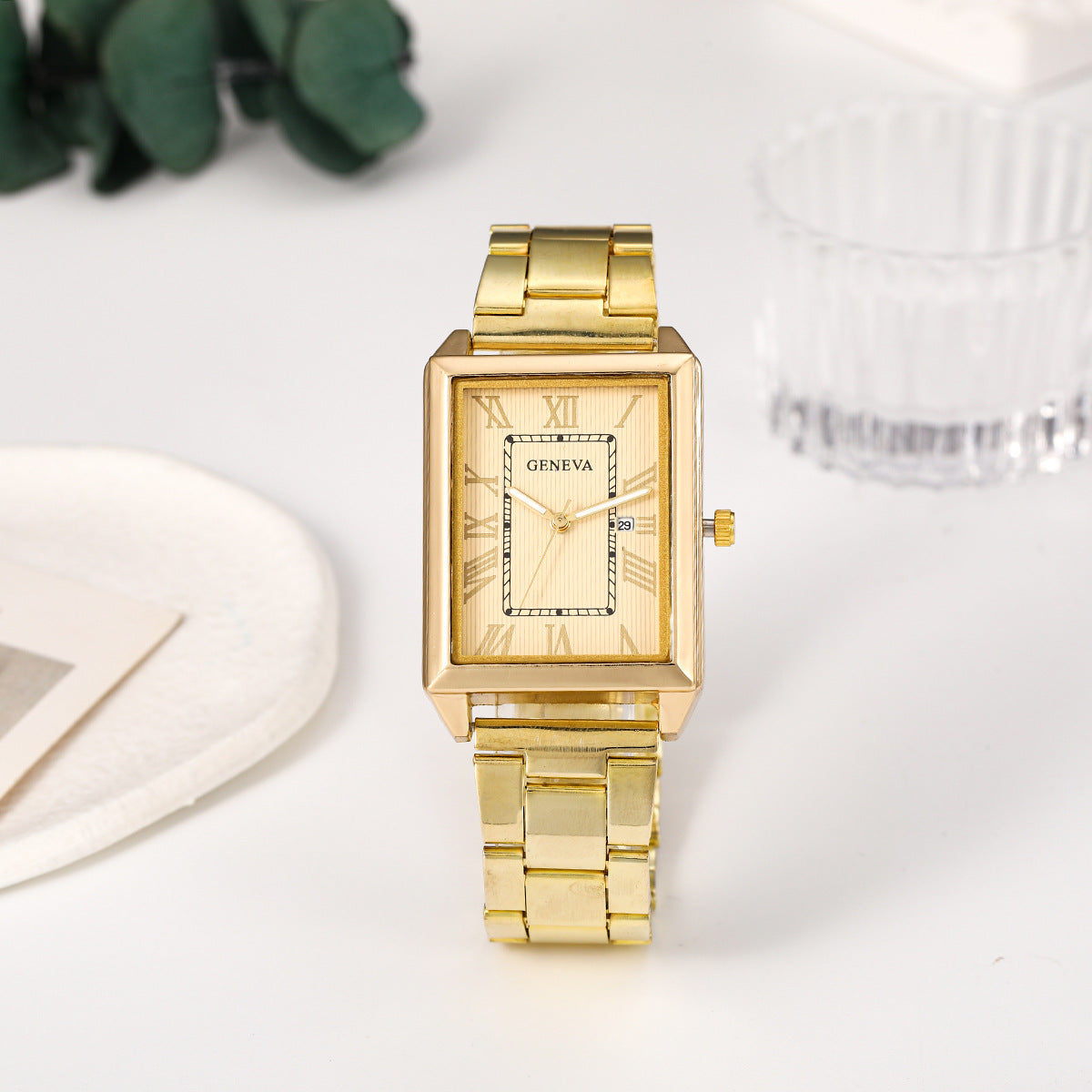 Men's Retro Simple Stylish Square Dial Calendar Quartz Watch