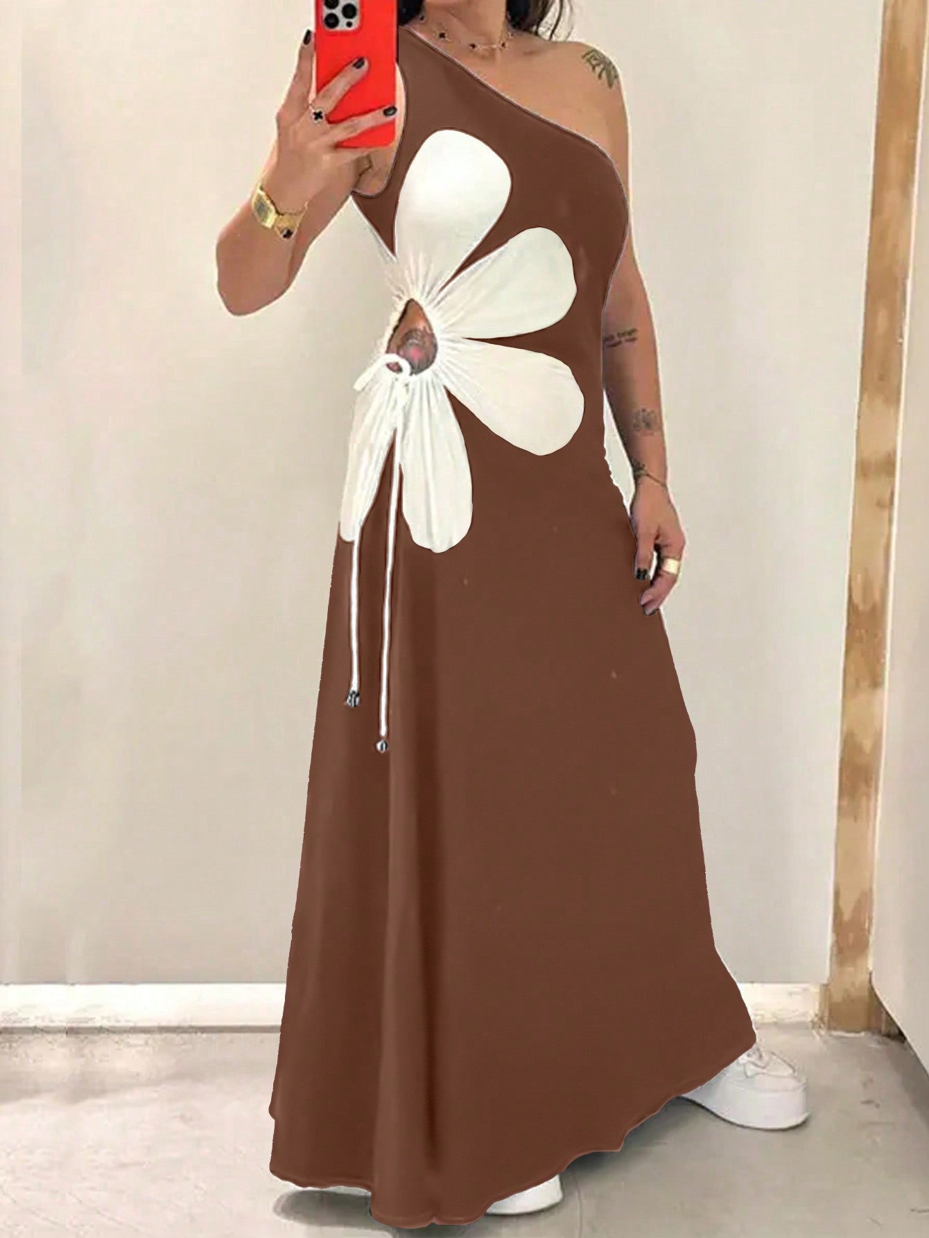 Large Flower Off-the-shoulder Sling Dress
