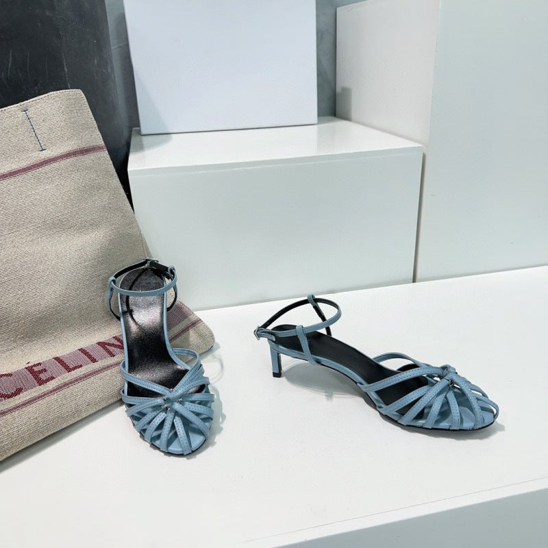 Vintage Weave Hollow-out Roman Style Mid Heel Sandals