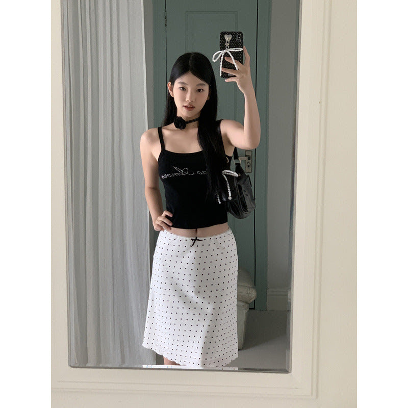 White Polka-dot High Waist Temperament French Minority Skirt