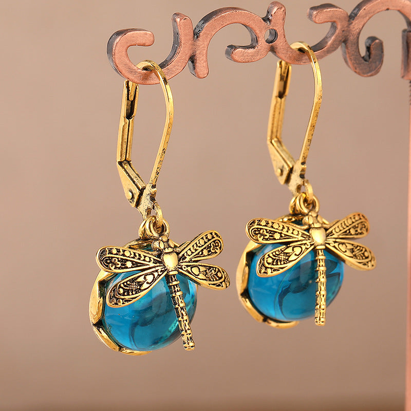 Retro Compact Dragonfly Pattern Earrings