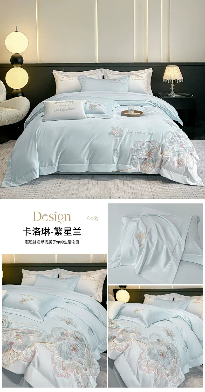 4pcs Light Luxury Style  120 Count Long Styl Cotton polyeste Embroidered Bedding Duvet Cover 200x230 220x240 Four Seasons