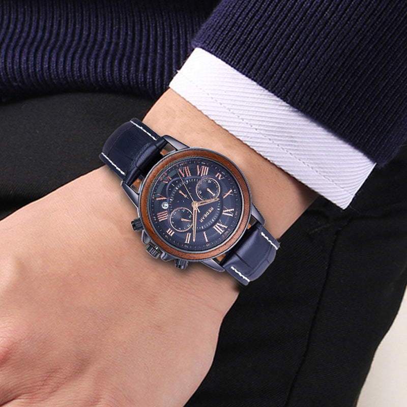 Alloy Room Wooden Watch Men Wholesale Multi-functional Chronographe Non-mechanical Watch