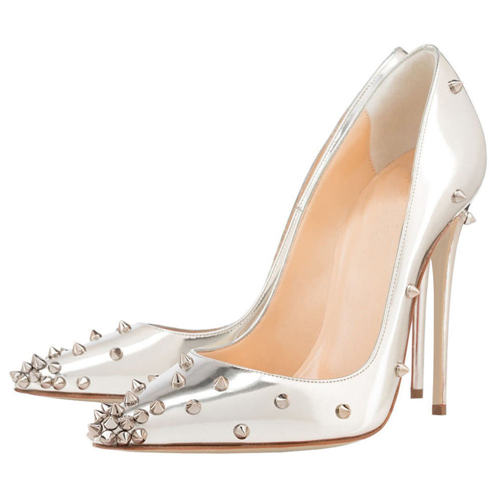 Pointed Toe Shallow Mouth Rivet Stiletto Heel Women's Shoes