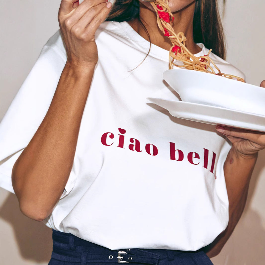 Oversized White T-shirt With Women's Print