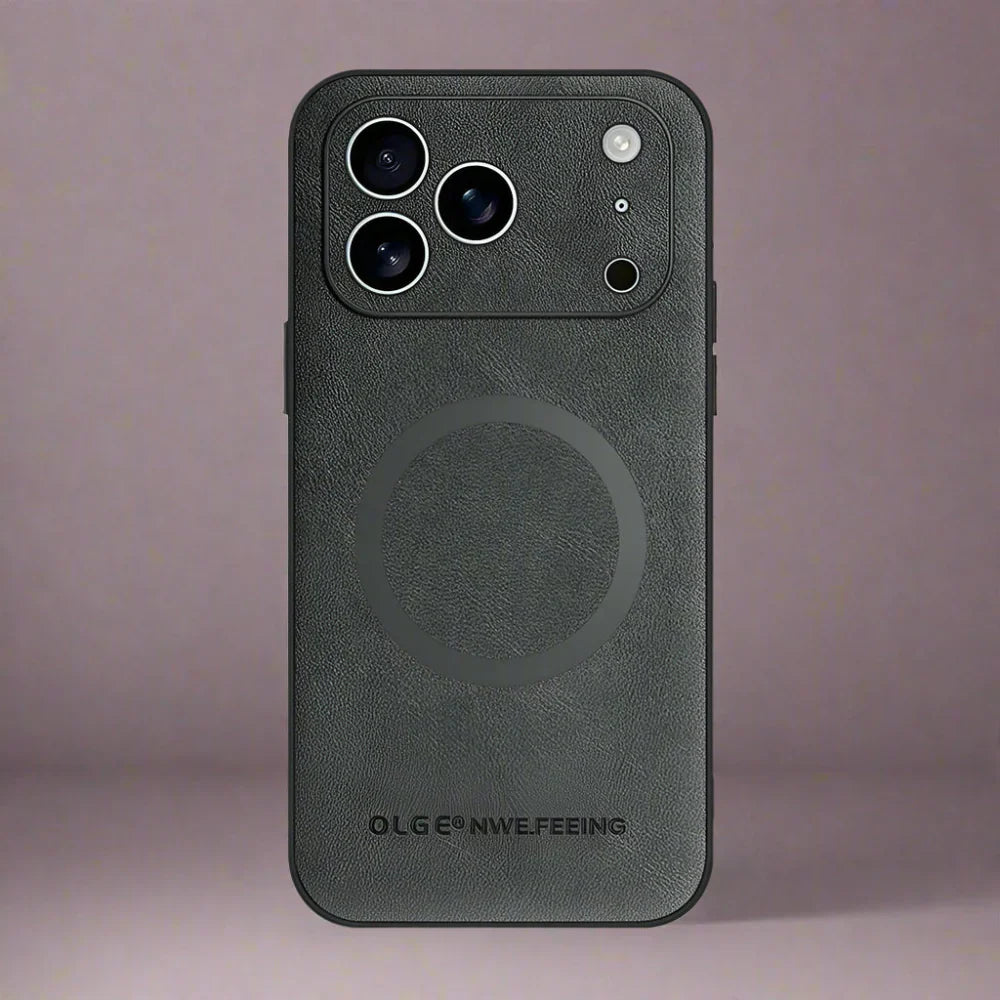 Vegan Leatther Magnetic charging compatible Phone Case for iPhone 13 to 17