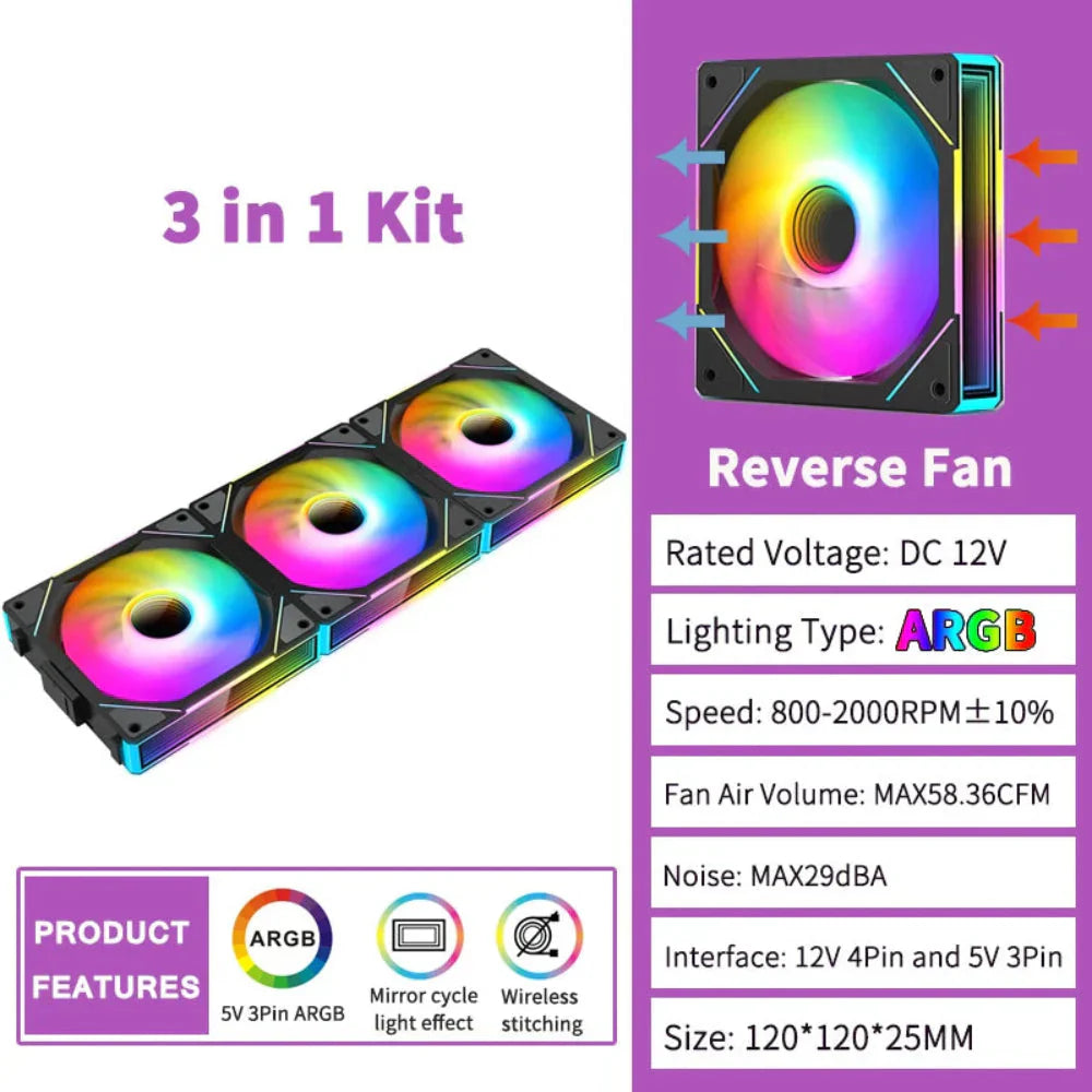ARGB PC Cooling Fan Mirror Cycle with Light Effect