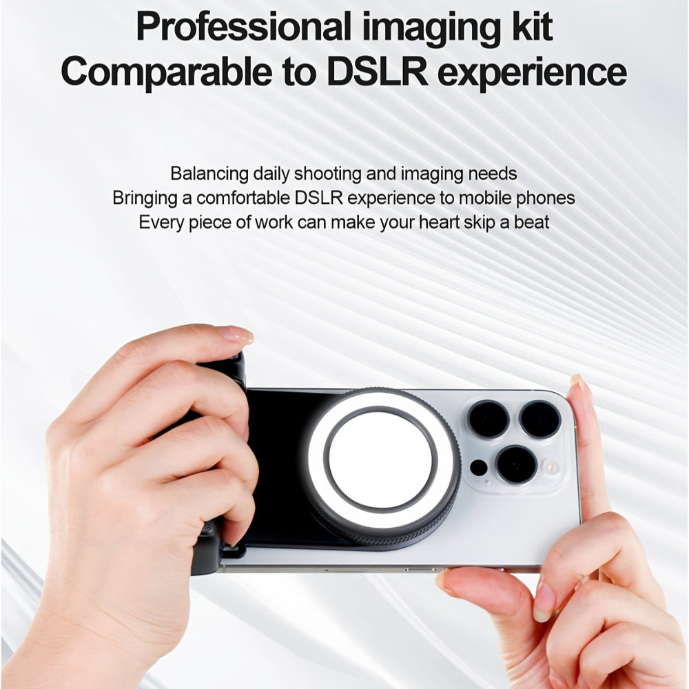 Magnetic Wireless phone Shutter Grip with Light Ring and Selfie Mirror
