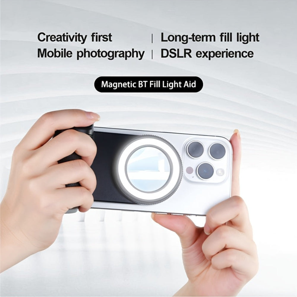 Magnetic Wireless phone Shutter Grip with Light Ring and Selfie Mirror