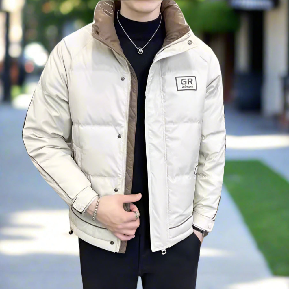 Mens High Collar Zipper Puffy Jacket