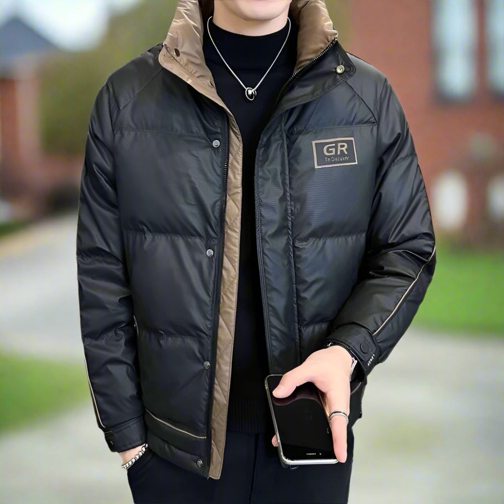 Mens High Collar Zipper Puffy Jacket