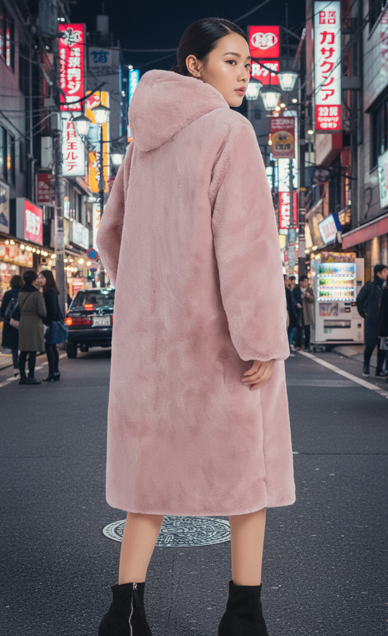 Womens Hooded Faux Fur Coat with Pockets