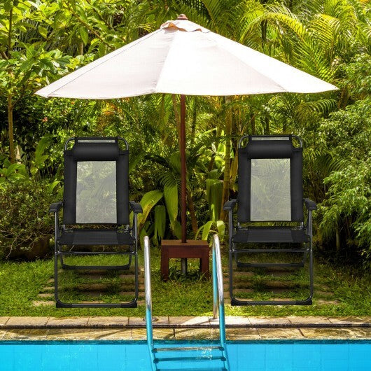2 Pieces Patio Adjustable Folding Recliner Chairs with 7 Level Adjustable Backrest-Gray