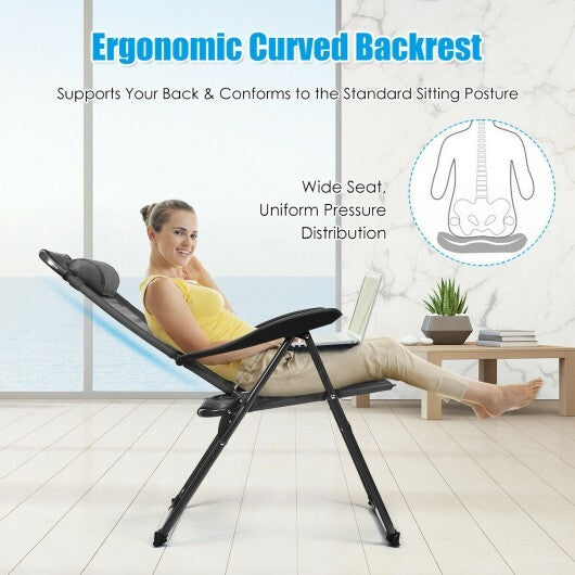 2 Pieces Patio Adjustable Folding Recliner Chairs with 7 Level Adjustable Backrest-Gray