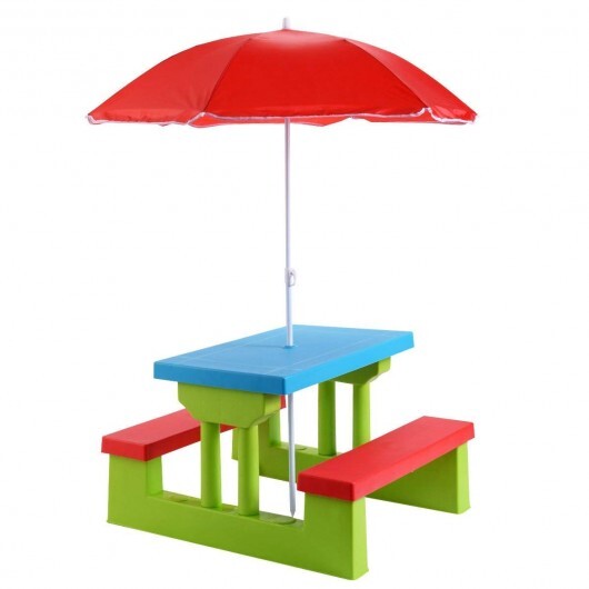 Kids Picnic Folding Table and Bench with Umbrella-Yellow