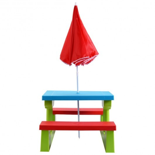 Kids Picnic Folding Table and Bench with Umbrella-Yellow
