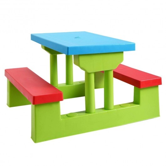 Kids Picnic Folding Table and Bench with Umbrella-Yellow