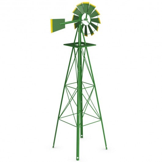 8 Feet Windmill Metal Ornamental Wind Wheel Weather Resistant-Green - Color: Green