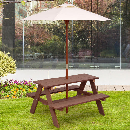 4 Seat Kids Picnic Table with Umbrella-Multicolor