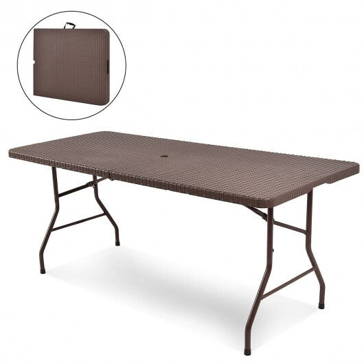 6 Feet Folding Portable Rattan Table with Carrying Handle