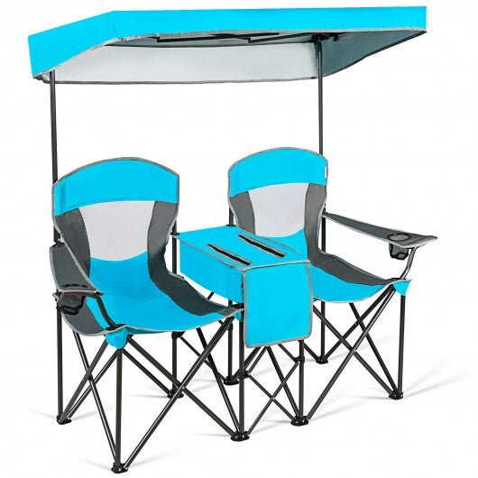 Patented Portable Folding Camping Canopy Chairs with Cup Holder-Blue - Color: Blue