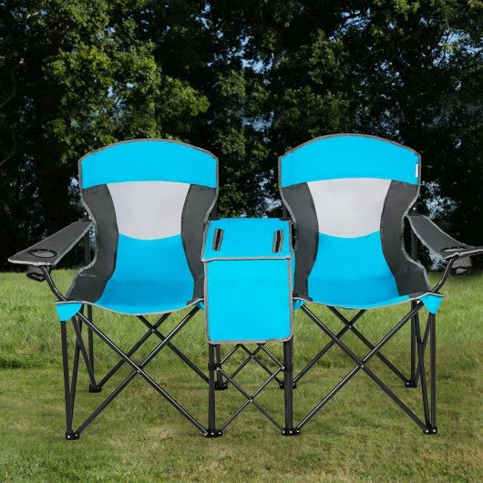 Portable Folding Camping Canopy Chairs with Cup Holder-Blue