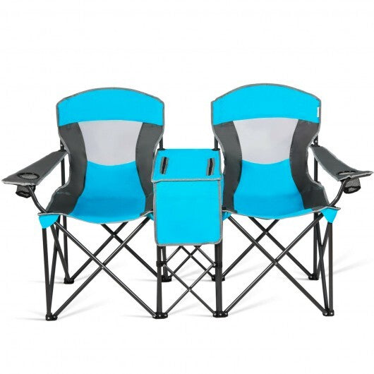 Portable Folding Camping Canopy Chairs with Cup Holder-Blue