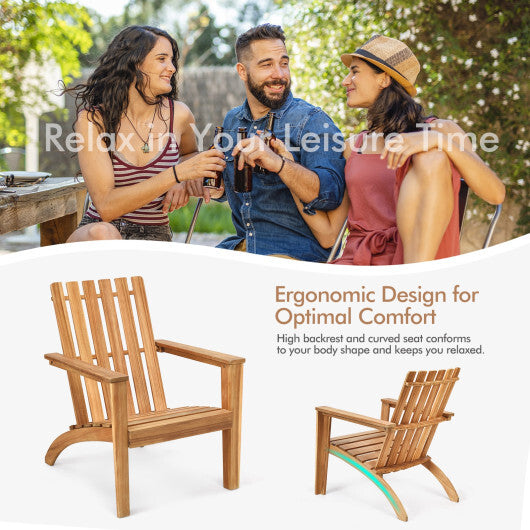 Outdoor Durable Patio Acacia Wood Adirondack Lounge Armchair-Natural - Color: Natural