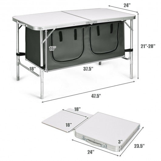 Height Adjustable Folding Camping  Table-Gray - Color: Gray