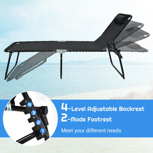 4 Position Folding Lounge Chaise with Adjustable Backrest and Footrest-Black - Color: Black