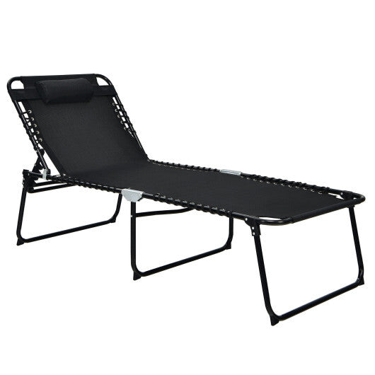 4 Position Folding Lounge Chaise with Adjustable Backrest and Footrest-Gray