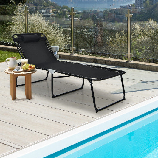 4 Position Folding Lounge Chaise with Adjustable Backrest and Footrest-Gray