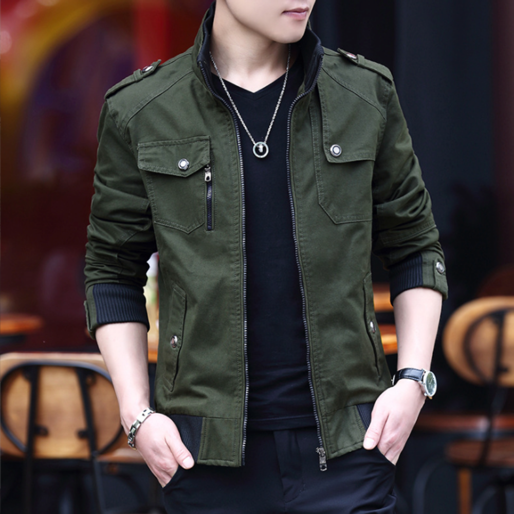 Mens Military Style Casual Jacket with Zipper Design