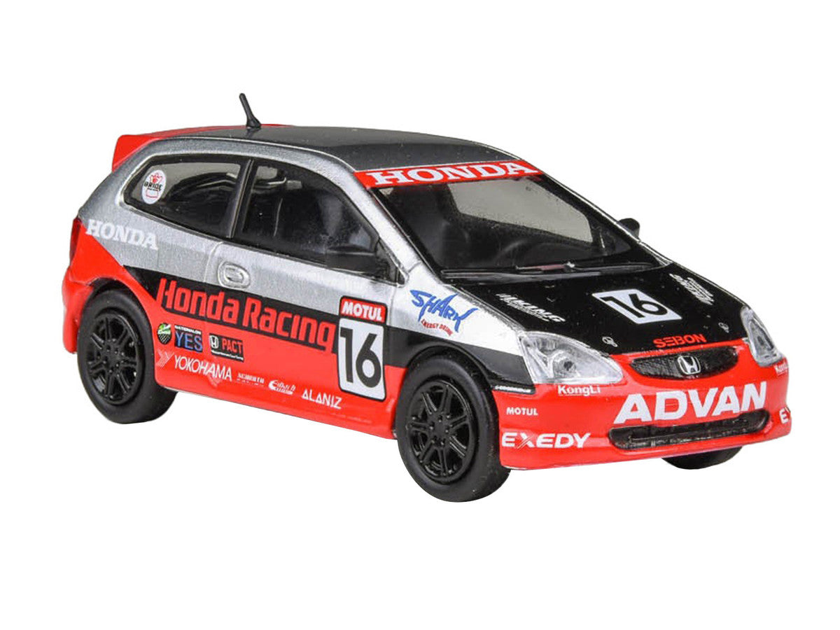 2005 Honda Civic #16 "SEMA RealTime Racing" Silver Metallic and Red with Black Graphics 1/64 Diecast Model Car by Paragon Models