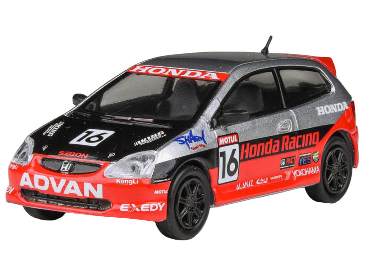 2005 Honda Civic #16 "SEMA RealTime Racing" Silver Metallic and Red with Black Graphics 1/64 Diecast Model Car by Paragon Models