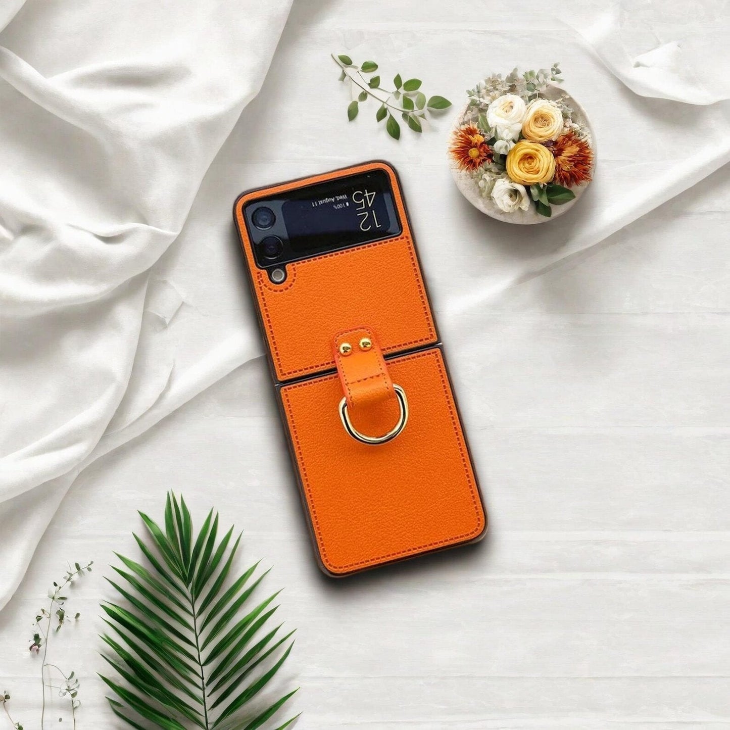 PU Leather Phone Case with Ring Buckle for Samsung Galaxy Z Flip 1 2 3 4 5 - Shockproof Protective Cover with Secure Grip