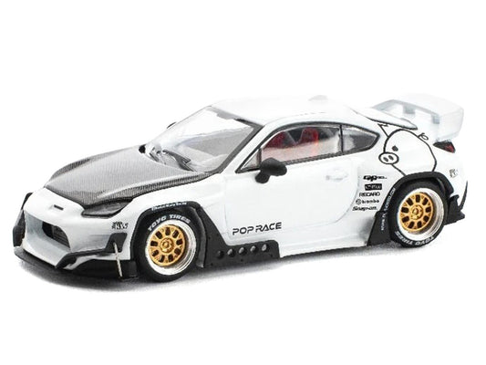 Toyota Pandem GR86 White with Carbon Hood "Enigma Exclusive Edition" 1/64 Diecast Model Car by Pop Race