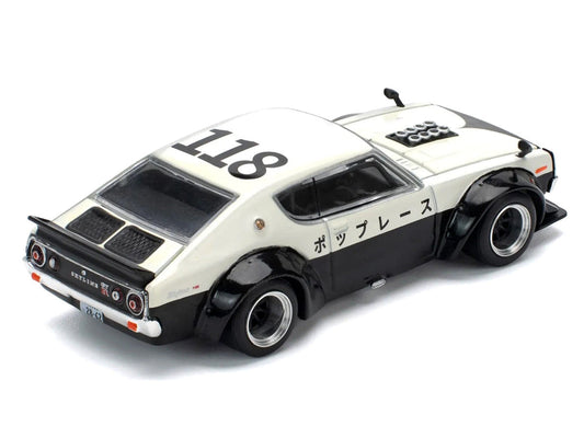Skyline KPGC110 "Kenmeri" RHD (Right Hand Drive) "Japan National Police Agency Livery" Black and White 1/64 Diecast Model Car by Pop Race