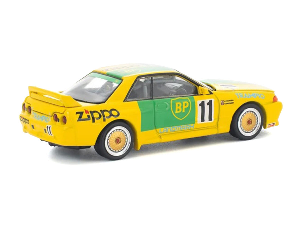Skyline GT-R R32 RHD (Right Hand Drive) #11 Yellow with Green Graphics "Group A" (1993) 1/64 Diecast Model Car by Pop Race