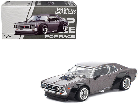 Datsun Laurel C130 RHD (Right Hand Drive) Gray Metallic 1/64 Diecast Model Car by Pop Race