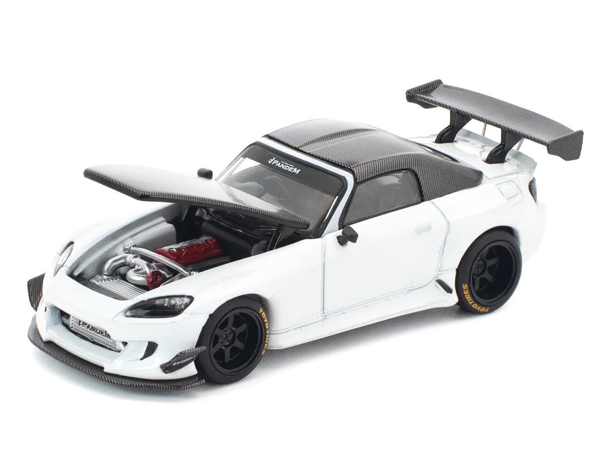 Honda Pandem S2000 RHD (Right Hand Drive) White with Carbon Hood and Top 1/64 Diecast Model Car by Pop Race