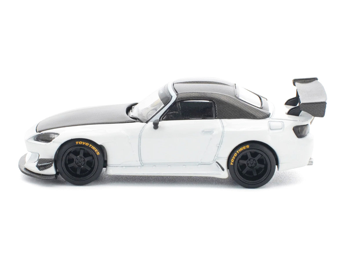 Honda Pandem S2000 RHD (Right Hand Drive) White with Carbon Hood and Top 1/64 Diecast Model Car by Pop Race