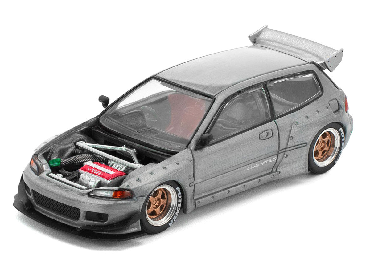 Pandem Civic EG6 RHD (Right Hand Drive) Raw Metal with No Hood 1/64 Diecast Model Car by Pop Race