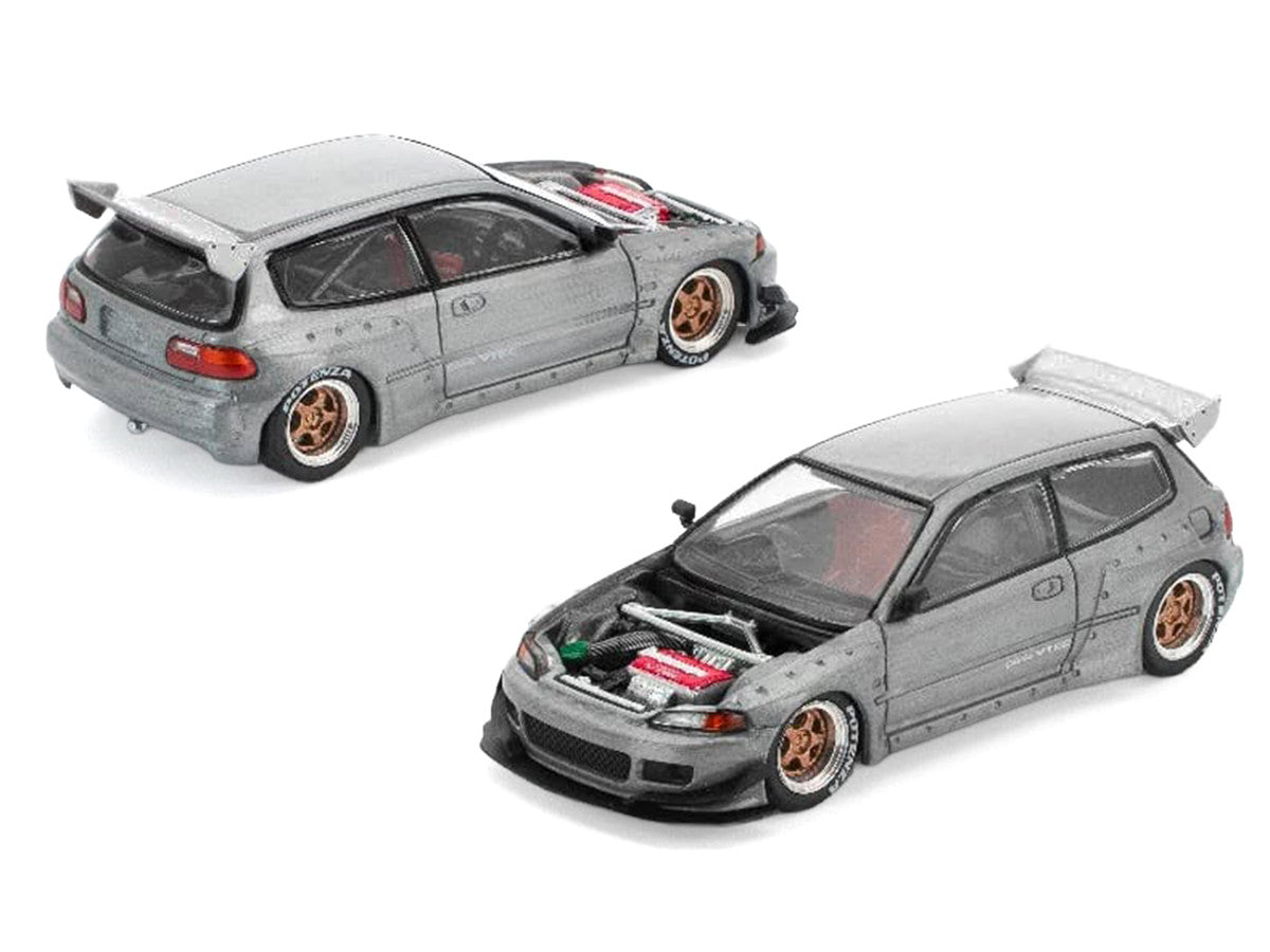 Pandem Civic EG6 RHD (Right Hand Drive) Raw Metal with No Hood 1/64 Diecast Model Car by Pop Race