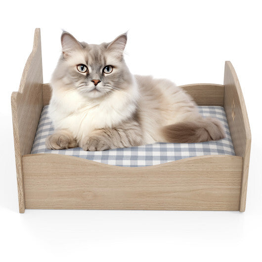 Elevated Pet Bed Frame with Rails and Cute Headboards-Walnut