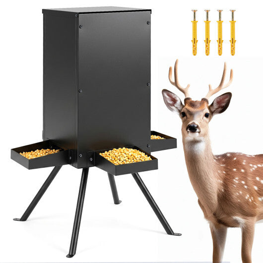 90LB Gravity Deer Feeder with 4 Feeding Trays and 4-Leg Stand-Black