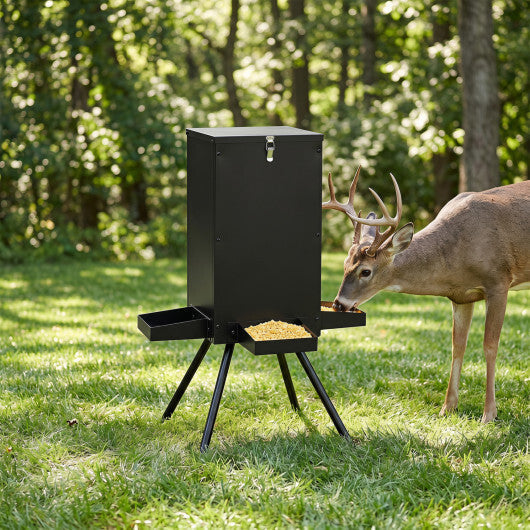 90LB Gravity Deer Feeder with 4 Feeding Trays and 4-Leg Stand-Black