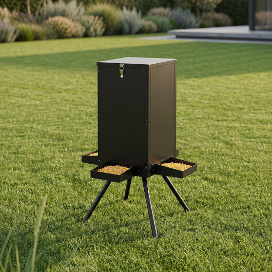 90LB Gravity Deer Feeder with 4 Feeding Trays and 4-Leg Stand-Black