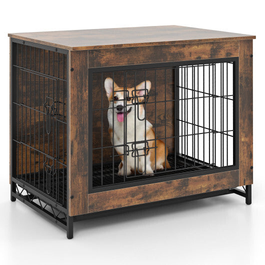 Dog Crate Furniture with Double Lockable Doors and Removable Pull-out Tray-M